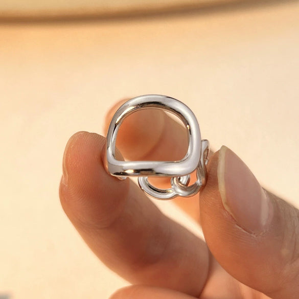Stainless Steel Ring 18K Gold Plated Heart Shape Hollow Design Light Luxury Highend