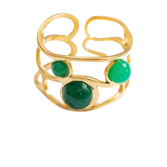 Stainless Steel Ring 18K Gold Plated Natural Stone Geometric Vintage Jewelry