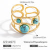 Stainless Steel Ring 18K Gold Plated Natural Stone Geometric Vintage Jewelry