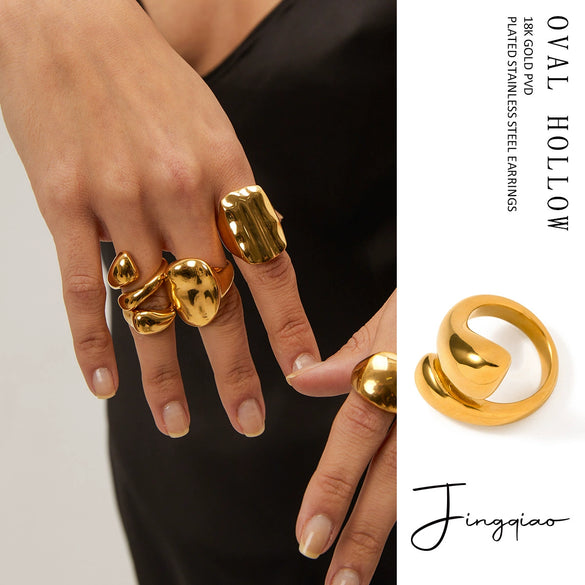 Stainless Steel Ring Light Luxury Geometric Electroplating Style For Women