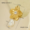 Stainless Steel Ring Light Luxury Women's Geometric Electroplated Golden Flower Pearl Design