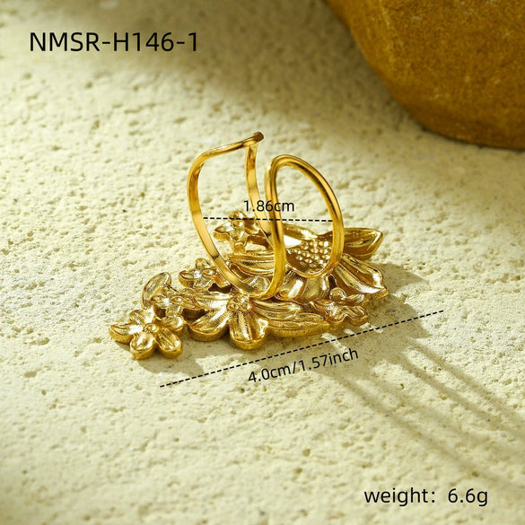 Stainless Steel Ring Light Luxury Women's Geometric Electroplated Golden Flower Pearl Design