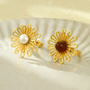 Stainless Steel Ring Light Luxury Women's Geometric Electroplated Golden Flower Pearl Design