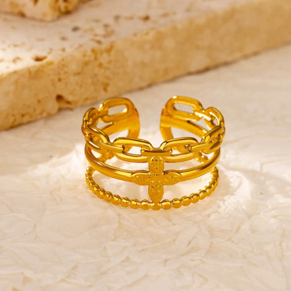 Stainless Steel Ring Minimalist Style Hollow Design Electroplating Process