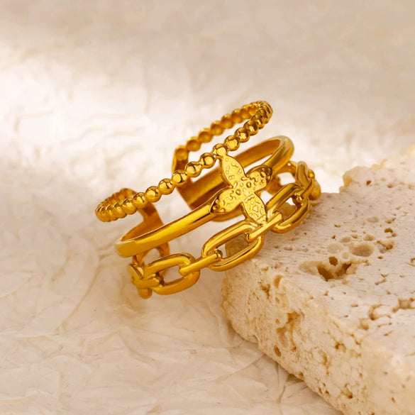 Stainless Steel Ring Minimalist Style Hollow Design Electroplating Process