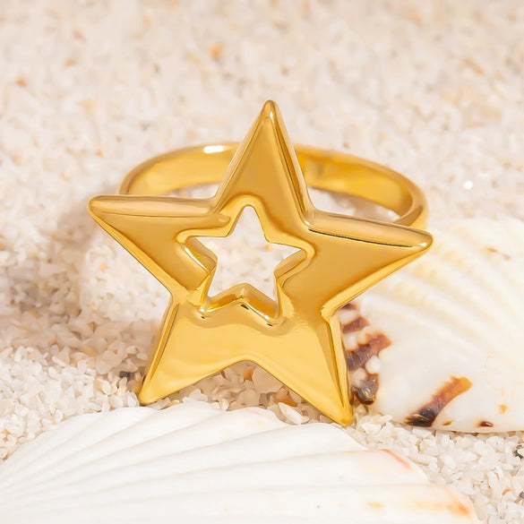 Stainless Steel Ring Ocean Series Starfish Shell Geometric Fashion Minimalist Electroplated Women's Jewelry