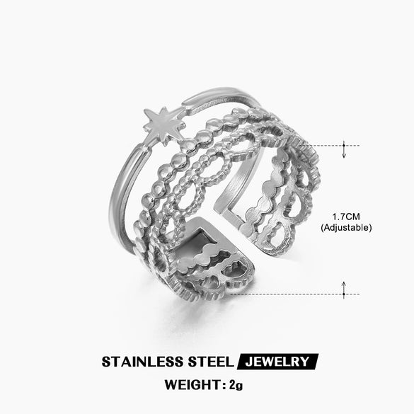 Stainless Steel Ring Star Pattern Electroplated For Women