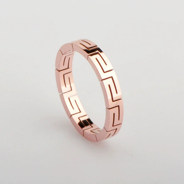 Stainless Steel Ring Wave And Flower Pattern Minimalist Couple Ring