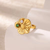 Stainless Steel Ring With Golden Flower Pearl For Women Luxury Electroplated