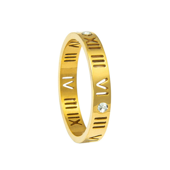 Stainless Steel Ring With Roman Digital And Letter Pattern Gold Plated Hollow For Couples