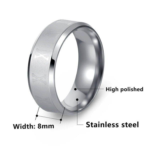 Stainless Steel Ring With Roman Numeral Pattern Vacuum Electroplated Unisex Jewelry