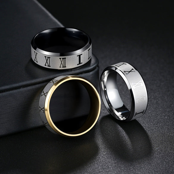 Stainless Steel Ring With Roman Numeral Pattern Vacuum Electroplated Unisex Jewelry