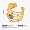 Stainless Steel Ring With Turquoise Inlay Geometric Style Opening Adjustable For Women