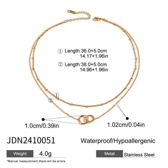 Stainless Steel Ringlinked Doublelayer Niche Design Sense Titanium Steel Necklace With Geometric Pattern Electroplated