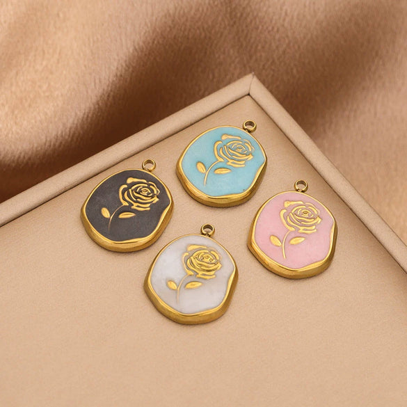 Stainless Steel Rose Enamel Jewelry Pendant For Women Diy Handmade Accessories With Electroplating
