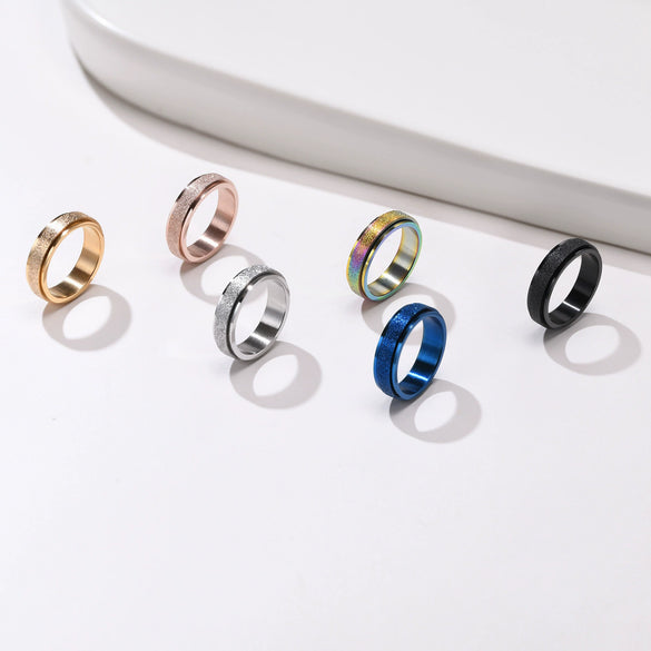 Stainless Steel Rotating Ring With Geometric Pattern And Electroplating For Men And Women