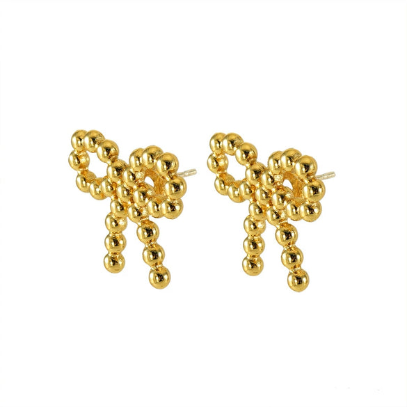 Stainless Steel Round Bead Bow Earrings Jewelry For Women With Electroplating