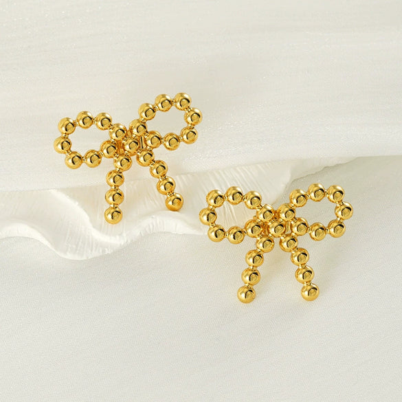 Stainless Steel Round Bead Bow Earrings Jewelry For Women With Electroplating
