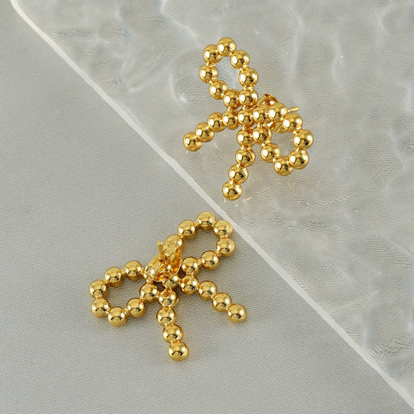 Stainless Steel Round Bead Bow Earrings Jewelry For Women With Electroplating