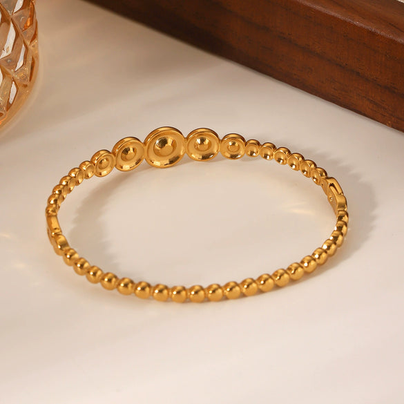 Stainless Steel Round Bead Bracelet For Women Highend Zircon Inlaid 18K Goldplated Geometric Ins Style