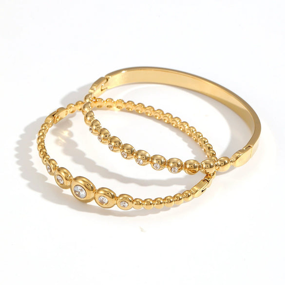 Stainless Steel Round Bead Bracelet For Women Light Luxury Geometric Style 18K Goldplated Electroplated Diamondencrusted Zircon