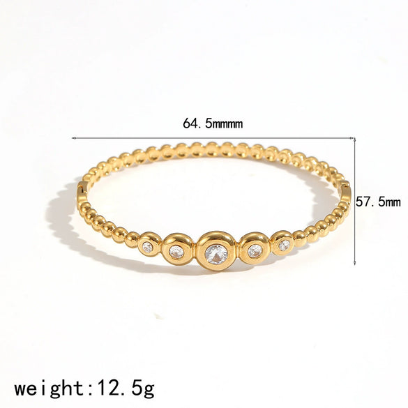 Stainless Steel Round Bead Bracelet For Women Light Luxury Geometric Style 18K Goldplated Electroplated Diamondencrusted Zircon