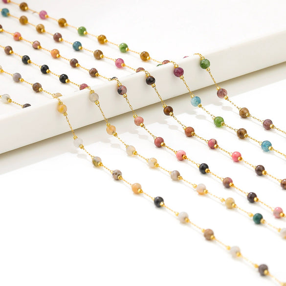 Stainless Steel Round Bead Chain Bracelet Necklace Electroplated Diy Jewelry Accessories