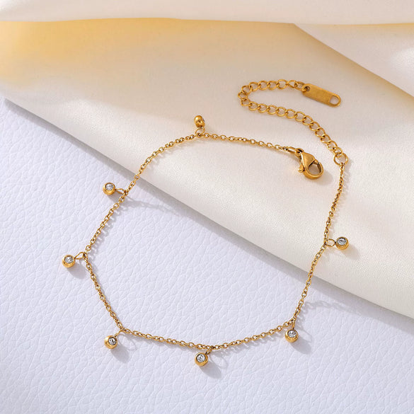 316L Stainless Steel Round Bead Zircon Anklet Geometric Women's Foot Chain Accessories