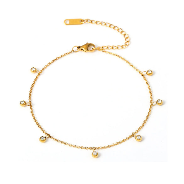 316L Stainless Steel Round Bead Zircon Anklet Geometric Women's Foot Chain Accessories