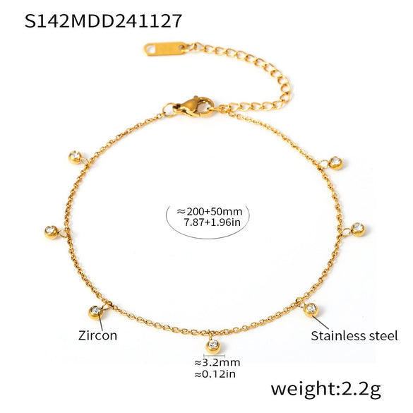 316L Stainless Steel Round Bead Zircon Anklet Geometric Women's Foot Chain Accessories