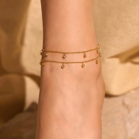 Stainless Steel Round Bead Zircon Geometric Women's Foot Chain Accessories