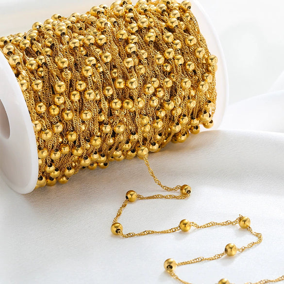 Stainless Steel Round Beads Water Wave Chain Jewelry Accessories With Dripping Oil Treatment And Geometric Style