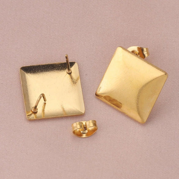 Stainless Steel Round Beads With Ring Ear Studs Handmade Vacuum Gold Plated Earrings
