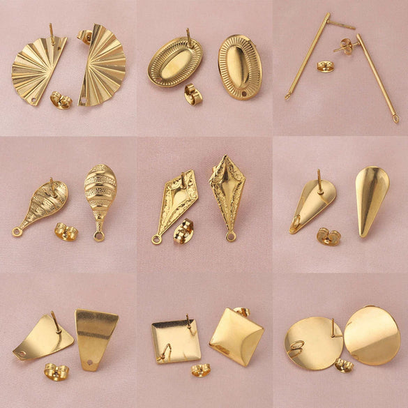 Stainless Steel Round Beads With Ring Ear Studs Handmade Vacuum Gold Plated Earrings