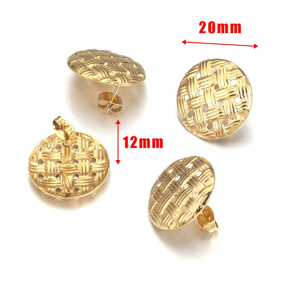 Stainless Steel Round Beads With Ring Ear Studs Handmade Vacuum Gold Plated Earrings