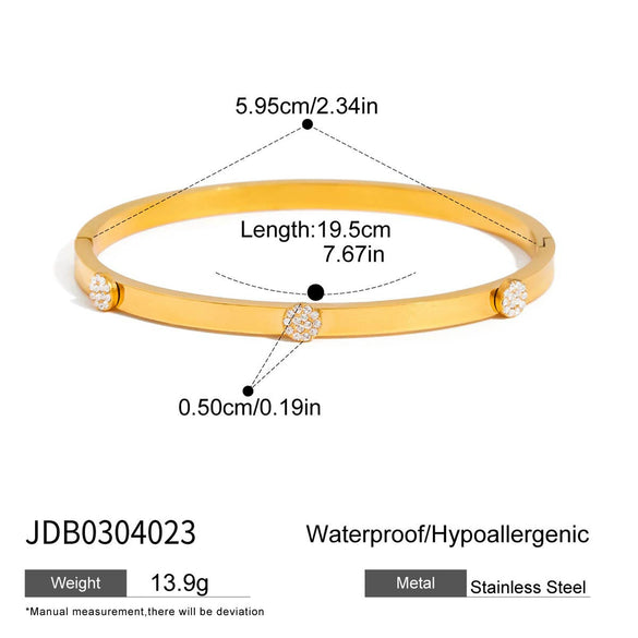 Stainless Steel Round Bracelet Classic Elegant Style With White Diamonds Electroplated