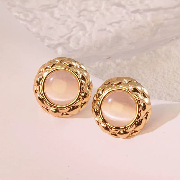 Stainless Steel Round Cake Geometric Style Electroplated Earrings For Women