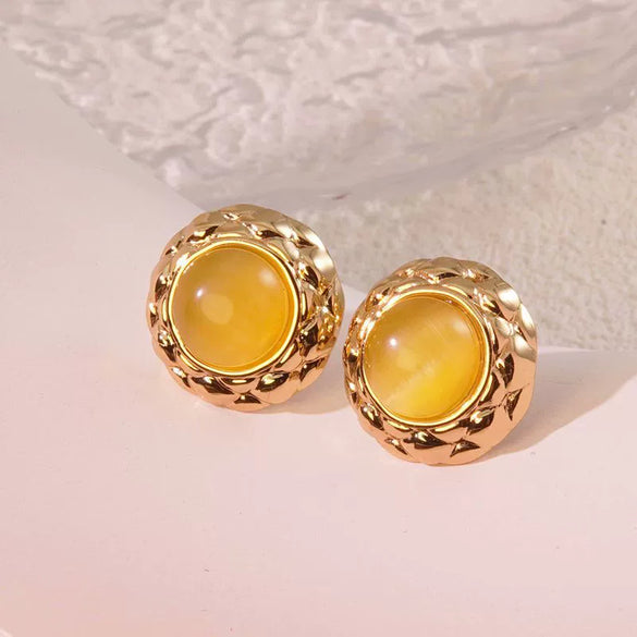 Stainless Steel Round Cake Geometric Style Electroplated Earrings For Women