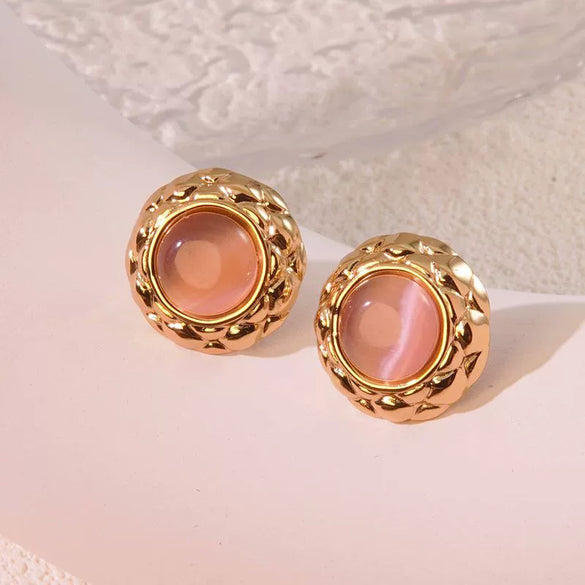 Stainless Steel Round Cake Geometric Style Electroplated Earrings For Women