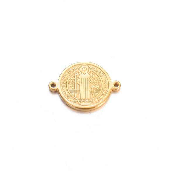 Stainless Steel Round Cross Double Hole Oil Pressure Diy Pendant For Bracelet Necklace Accessories Electroplated