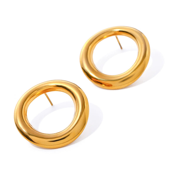 Stainless Steel Round Cut Out Electroplated Women's Earrings