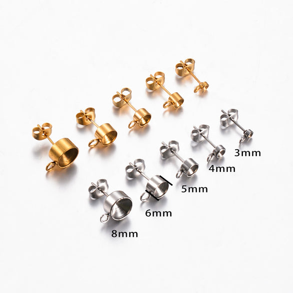 Stainless Steel Round Diamondstudded Earring Base With Lifting Ear Pin And Welding Ring Electroplated Accessories