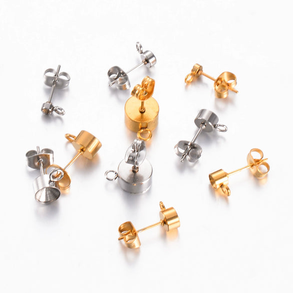 Stainless Steel Round Diamondstudded Earring Base With Lifting Ear Pin And Welding Ring Electroplated Accessories