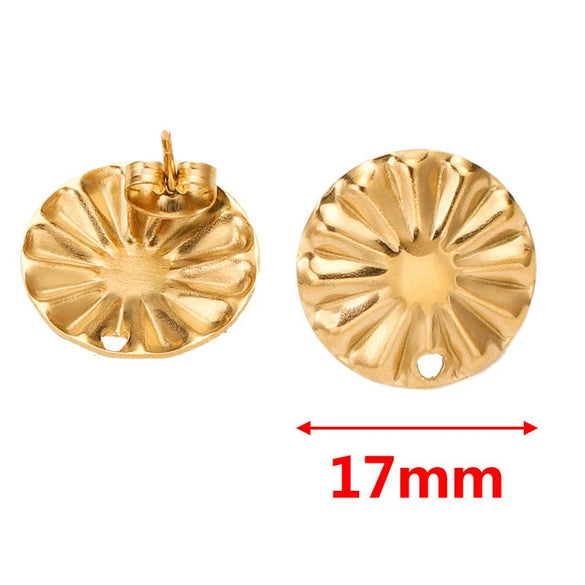 Stainless Steel Round Ear Studs Accessories Handmade Vacuum Gold Plated Earrings