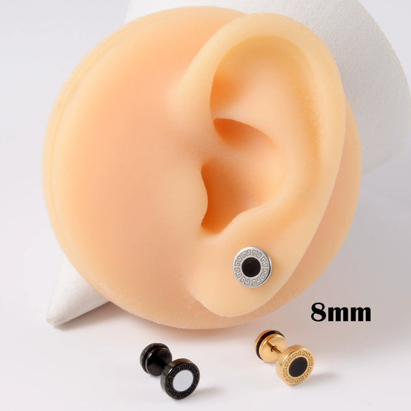 Stainless Steel Round Ear Studs With Oil Drop Bag Drill Electroplated For Piercing