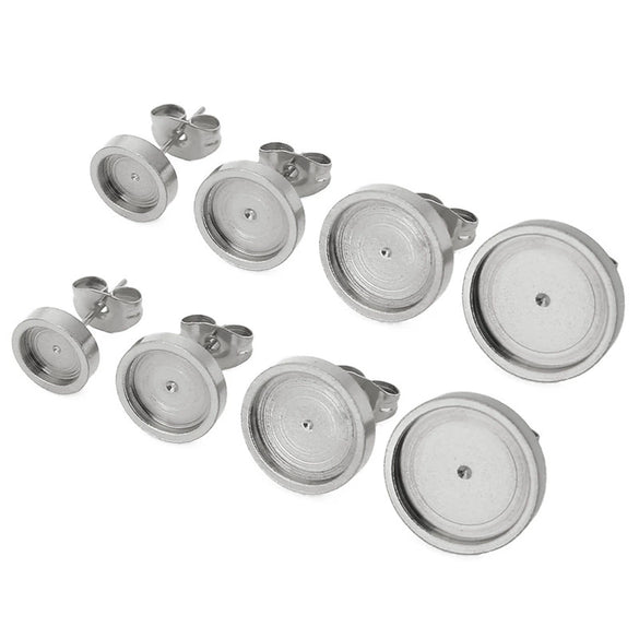 Stainless Steel Round Earring Holder With Gemstone And Ear Plugs Electroplating Diy Earring Accessories