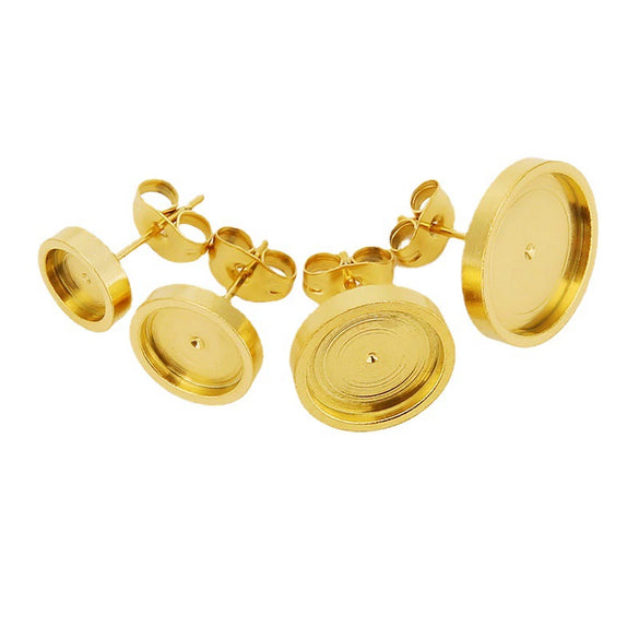 Stainless Steel Round Earring Holder With Gemstone And Ear Plugs Electroplating Diy Earring Accessories