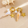 Stainless Steel Round Earrings With Seaside Vacation Style Contrasting Color Conch Starfish Pearl Pendant And Star Pattern