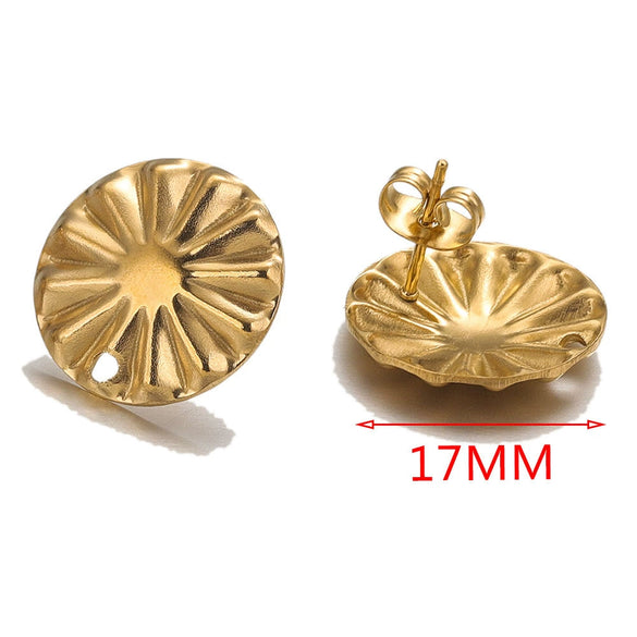 Stainless Steel Round Flower Stud Earrings With Fish Pattern And Electroplating Process Diy Jewelry Making Supplies