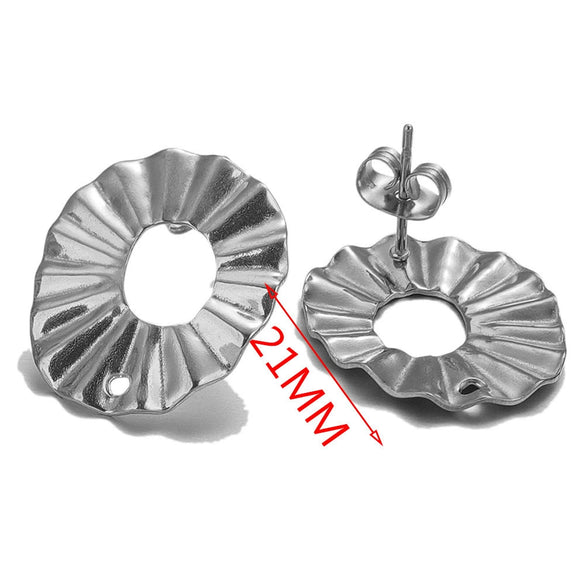 Stainless Steel Round Flower Stud Earrings With Fish Pattern And Electroplating Process Diy Jewelry Making Supplies
